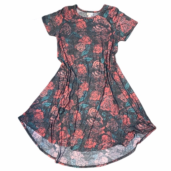 Roses and Leaves on Dark Gray/Black T Shirt Dress - Picture 2 of 4